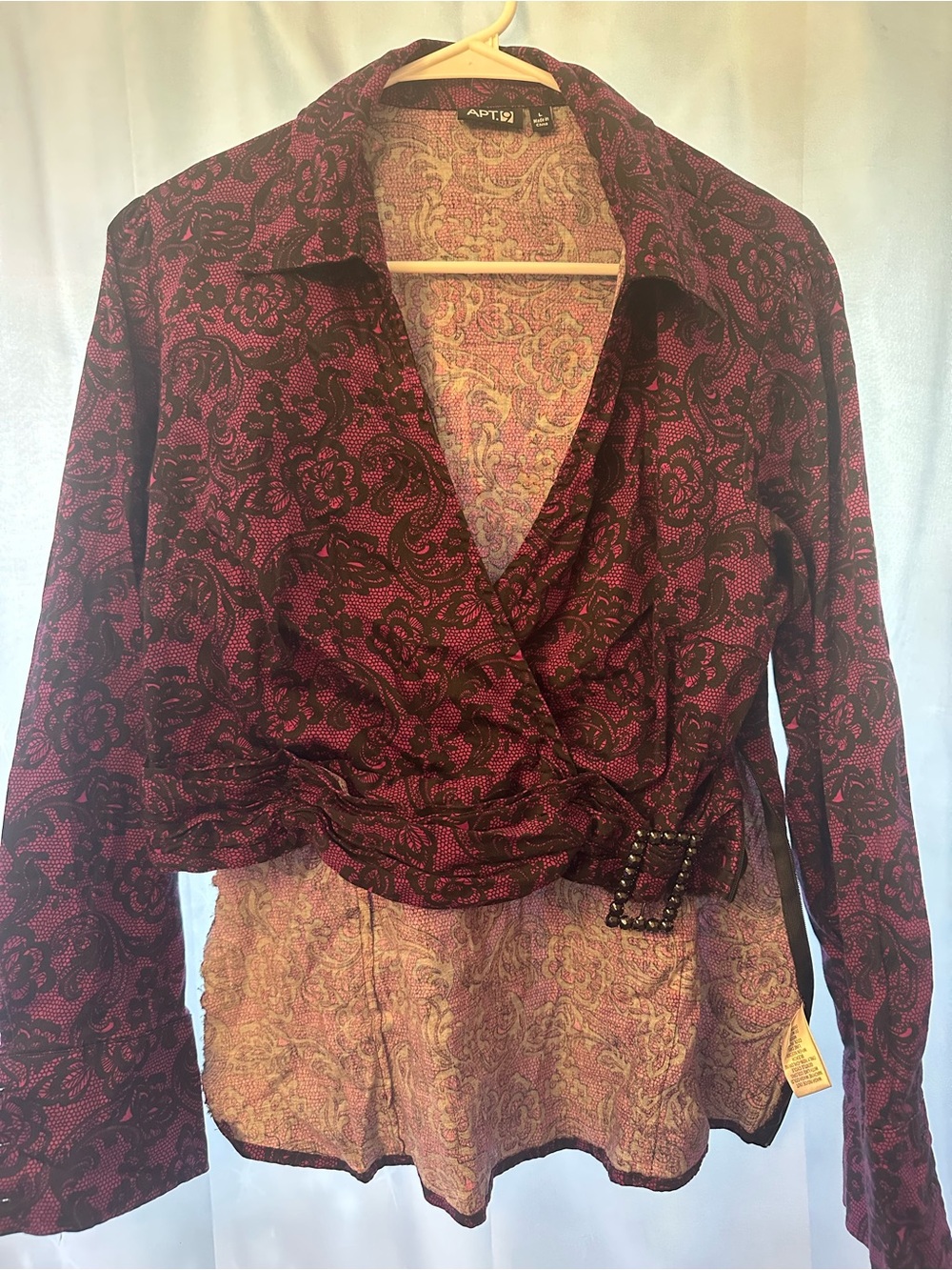 Apt. 9 Purple and Black Floral Blouse with Buckle Detail